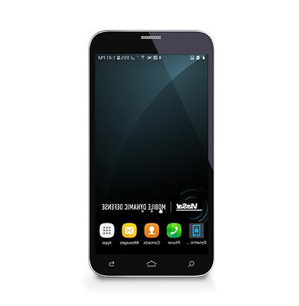 Smartphone with the Viasat logo and Mobile Dynamic Defense on the screen